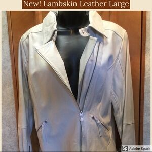 New! 🌸 Beautiful Lambskin Leather Moto Motorcycle Jacket twiggy off White Color